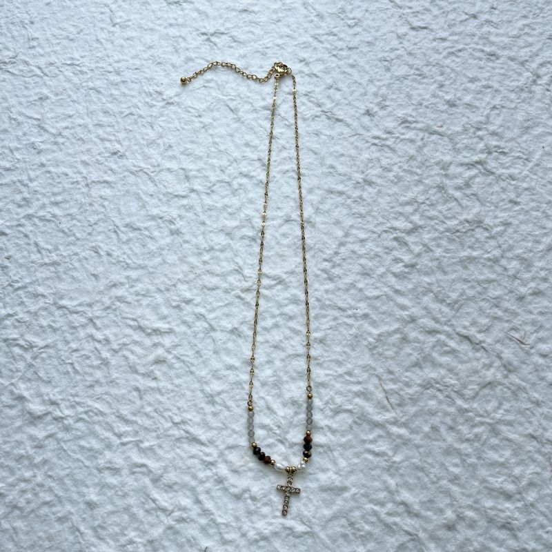 Amber Bead Cross Necklace