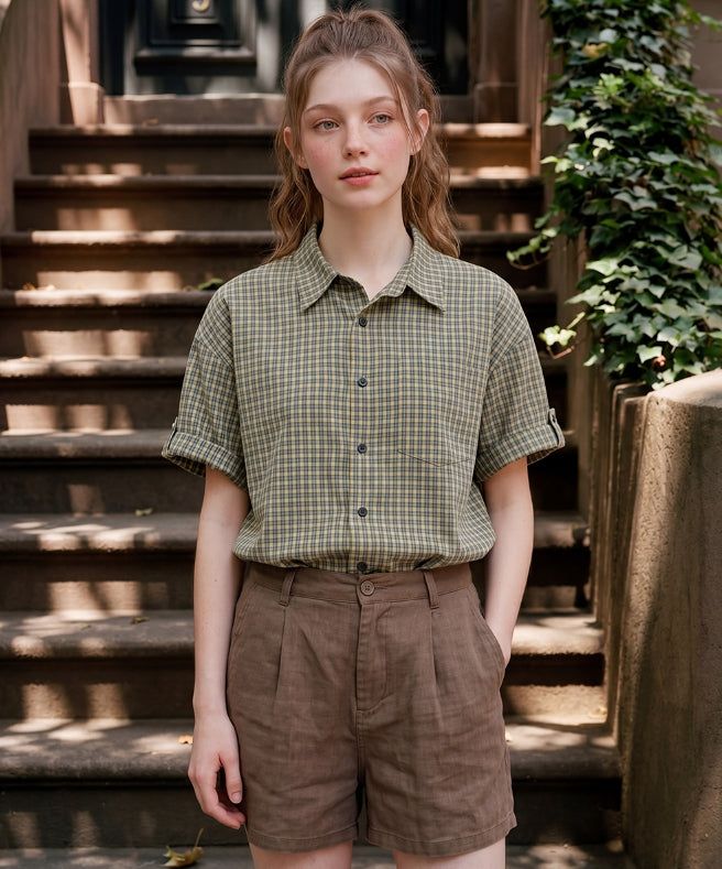 26SS★ Picnic Roll-up Check Short Sleeve Shirt