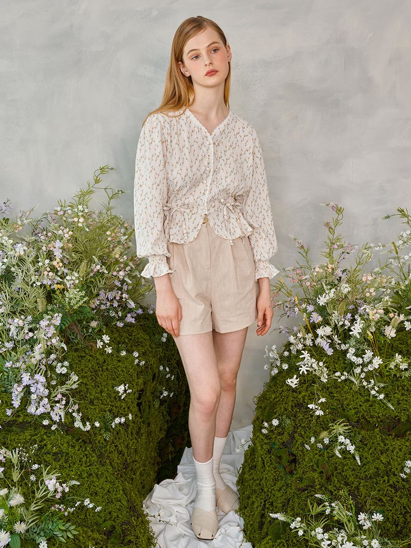 Lace Button Puff Blouse (2colors)