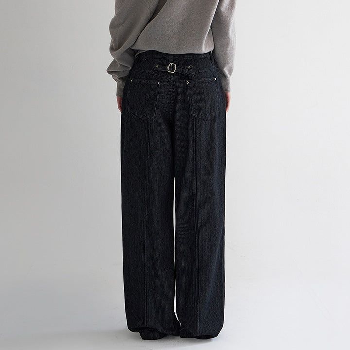 [Made] Katen Bizo Strap Stripe Wide Denim Pants - 2 Colors