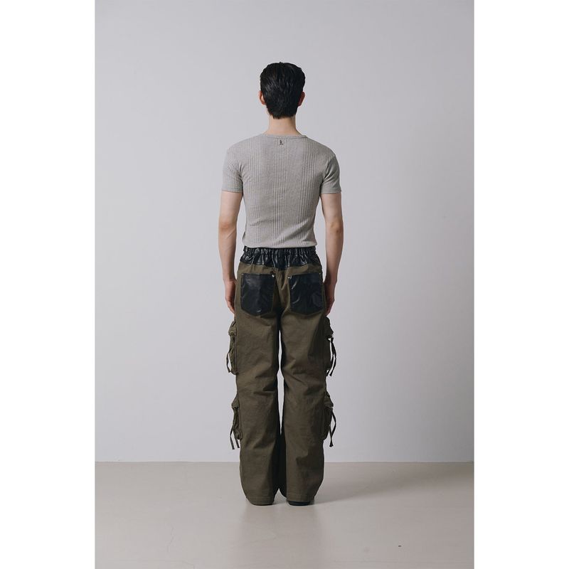 Signature leather cargo pants(Khaki)
