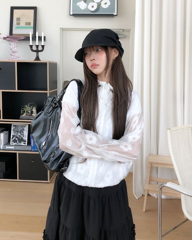 Ropin Flower See-Through Windbreaker Jumper