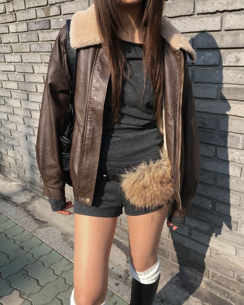 Vintage fur leather jacket