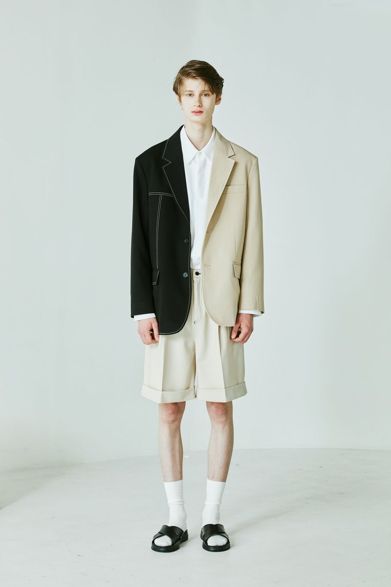 STITCH WIDE TURN UP HALF PANTS BEIGE