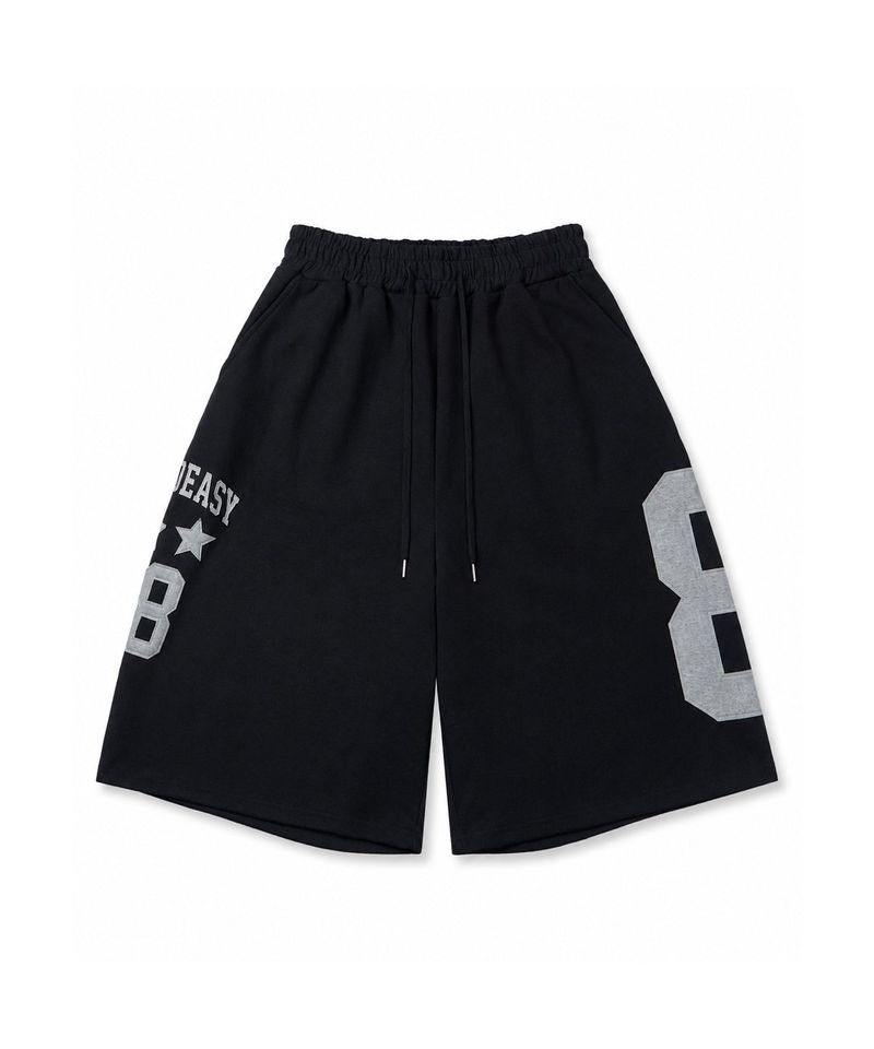 Numbering Patch Bermuda Sweat Pants - Black