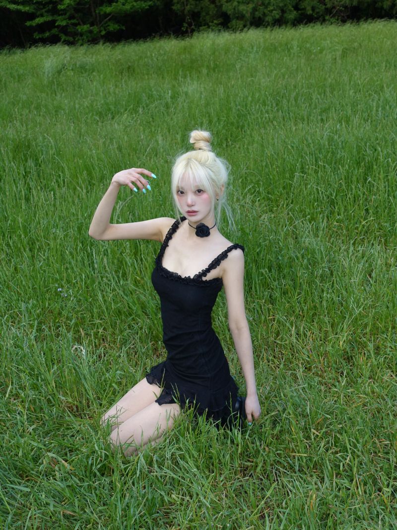 frill shirring mini dress