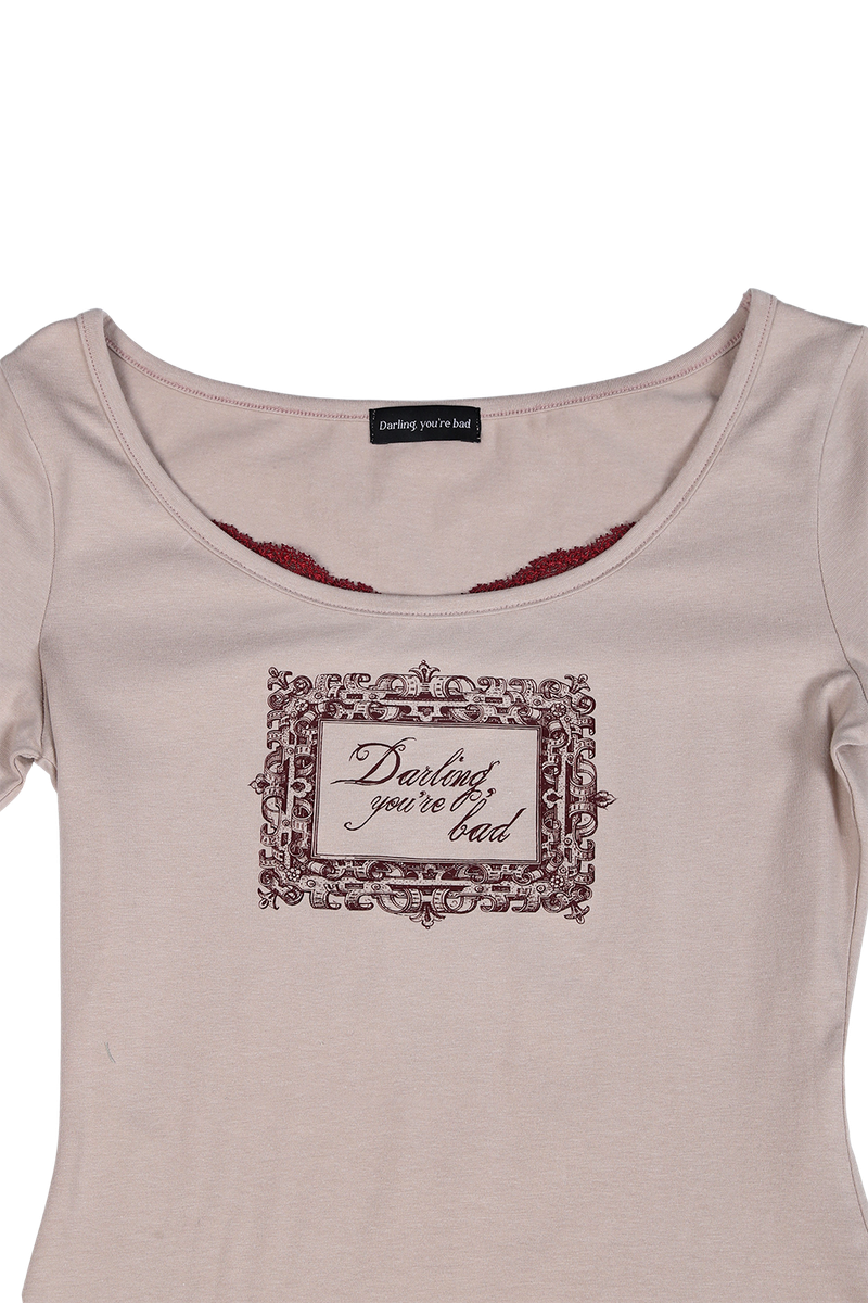 LACE FRAME T-SHIRT #BEIGE