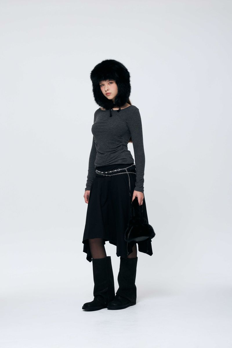 MUREN SHIRRING TOP / CHARCOAL