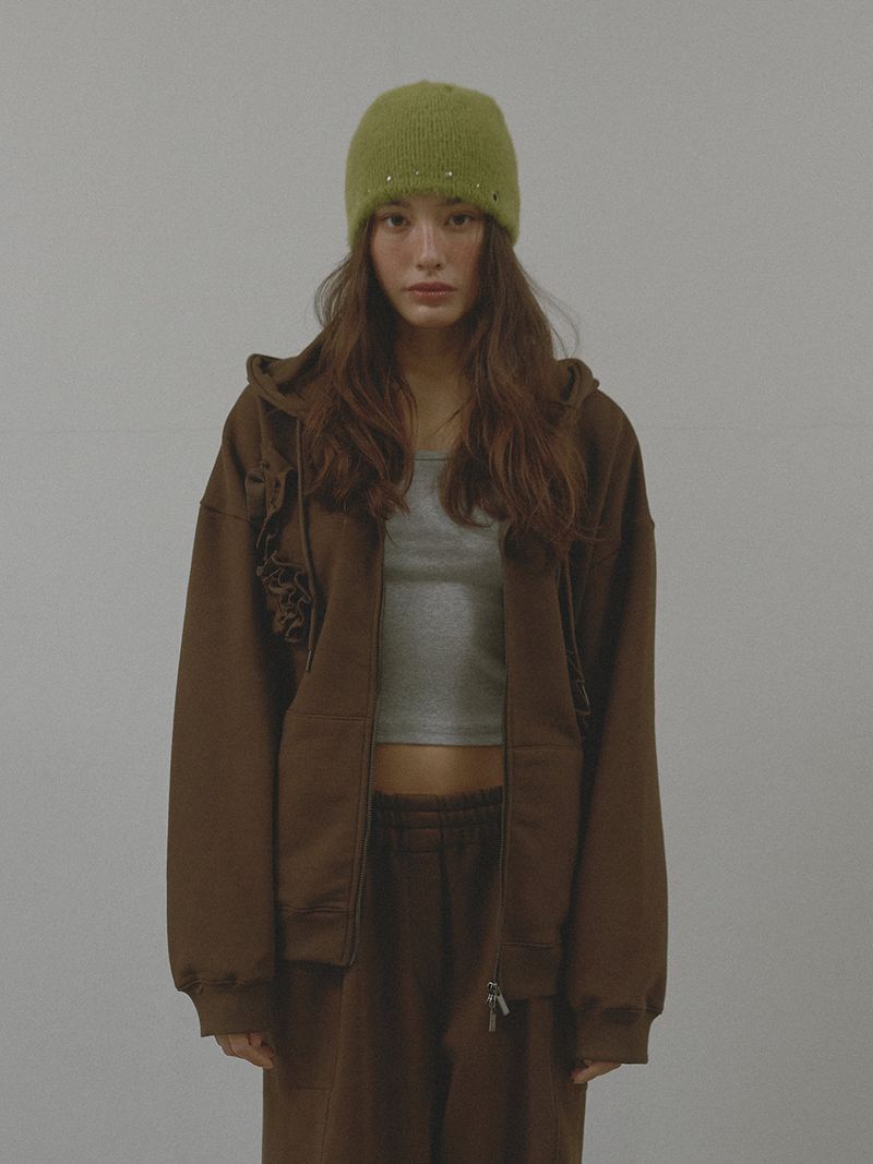 ASURA（アスラ）の「フラワーフードジップアップ (ブラウン)（トップス）」