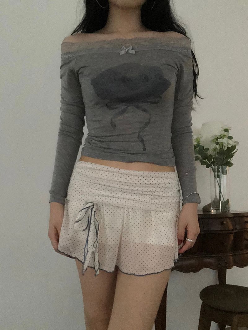 Dot Ribbon Strap Skirt (Ivory)