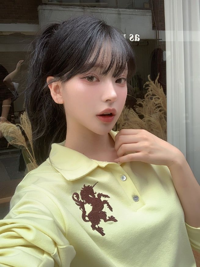 Horse Numbering PK Collar Long Sleeve Tee
