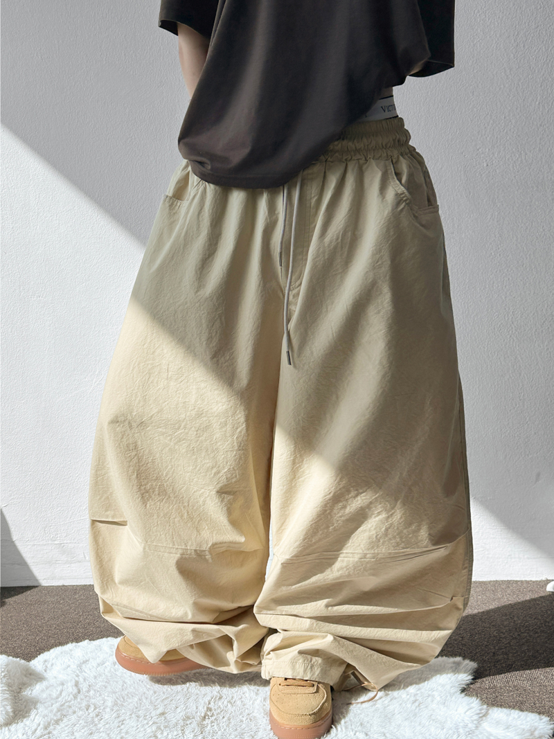 Billion Parachute Balloon Pintuck String Wide Long Pants 3 Colors 