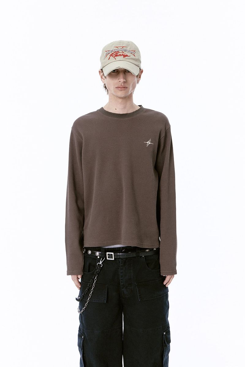 ETCE（イーティーシーイー）の「SIGNATURE LOGO WAFFLE L/S TEE (KHAKI)（Tops）」