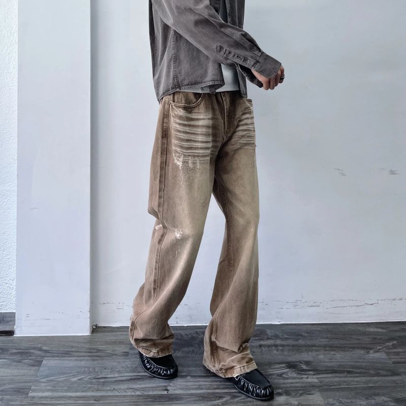 Distressed Flared Washed Trousers