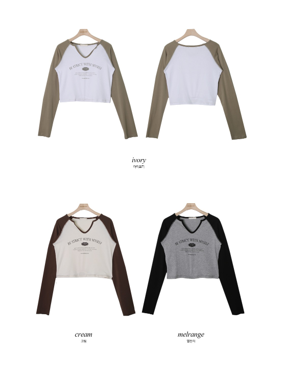 Lettering Reglan Split Long Sleeve T-shirt (3color)
