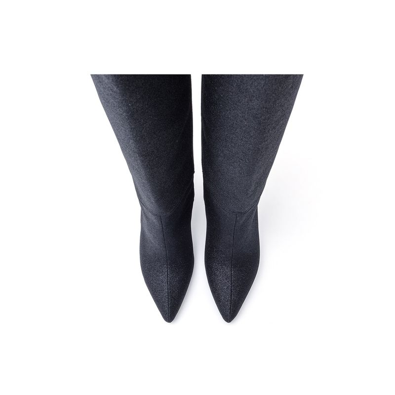 Pearl Shining Stiletto Boots Heel(Black)