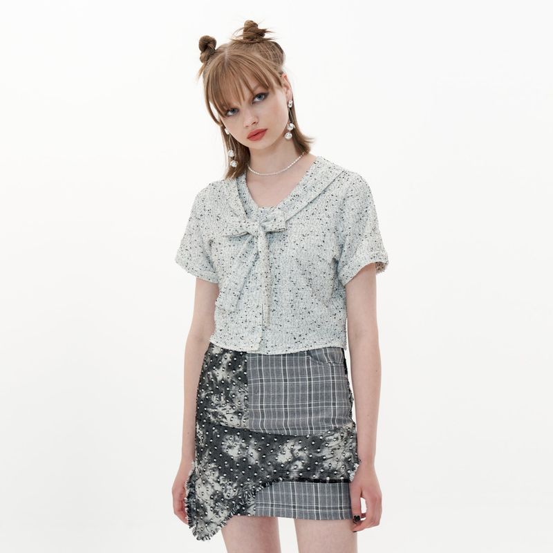 Ribbon Tweed Shirt [White]