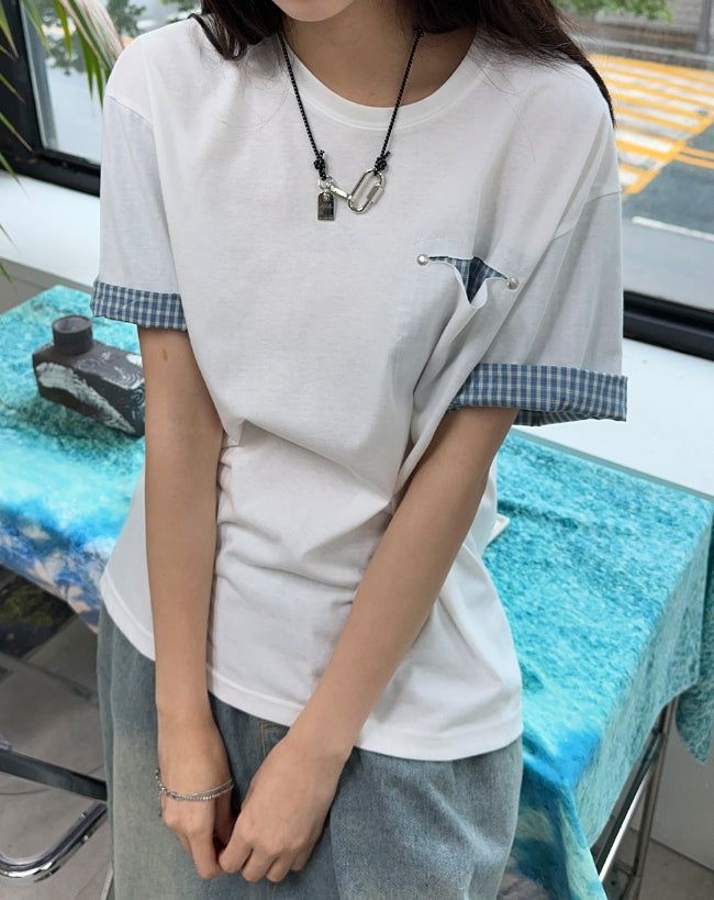 Seren check roll-up short-sleeve tee