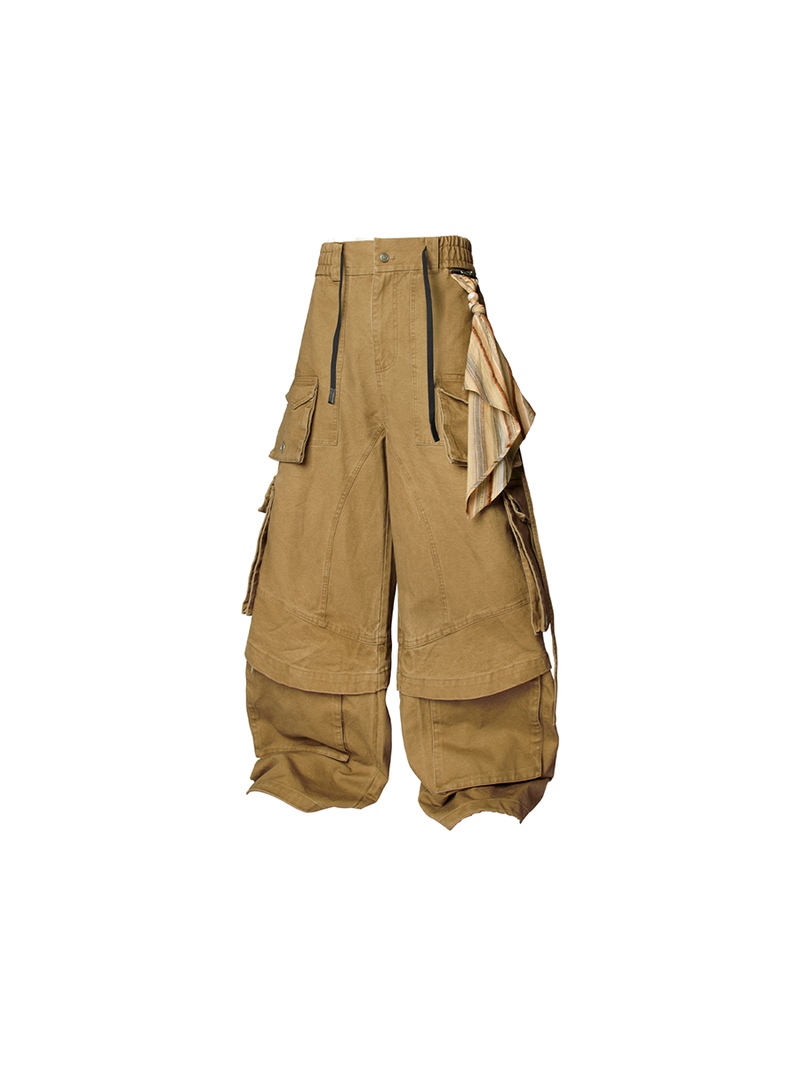 RELABEL Spatial Relations (Quartet) Eight-pocket Overlapping Detachable Distressed Multi-colour Double-jointed Workwear Ribbon Trousers