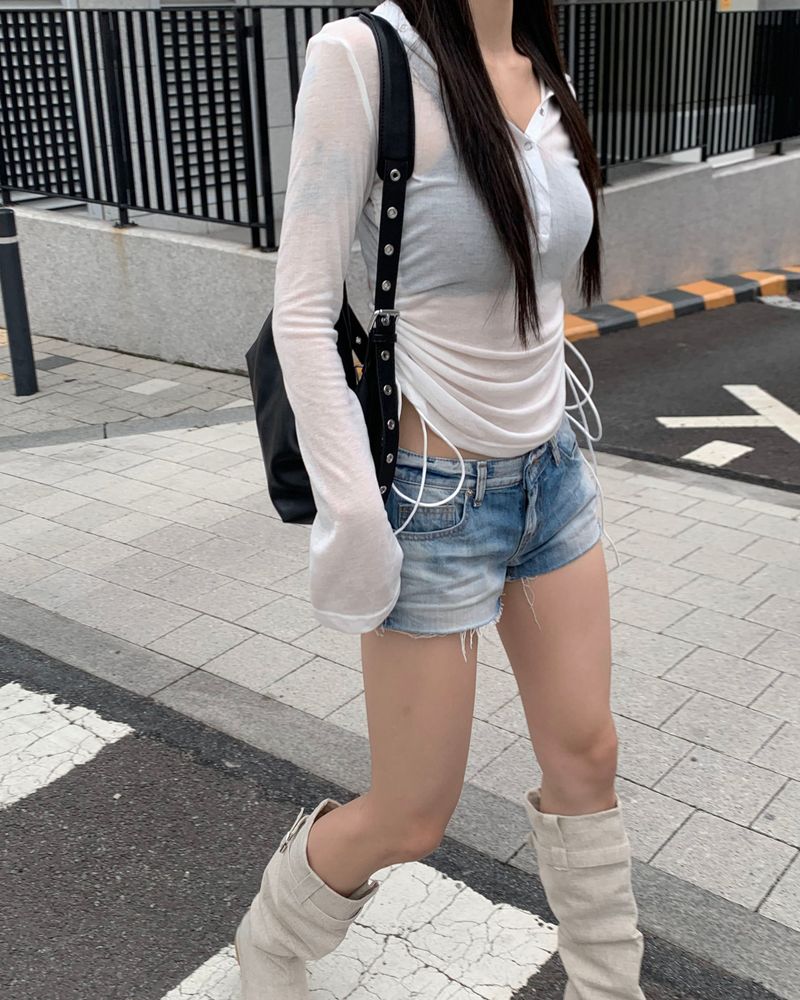 Side string button hoodie