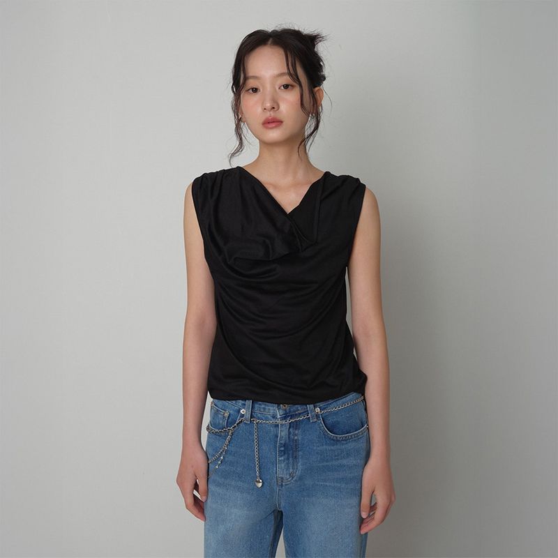 Loventina（ラヴェンティナ）の「Premium Tencel Cowl Sleeveless_Black（Tops）」