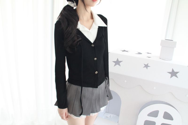Layered Double Collar Cardigan T-shirt (2color)