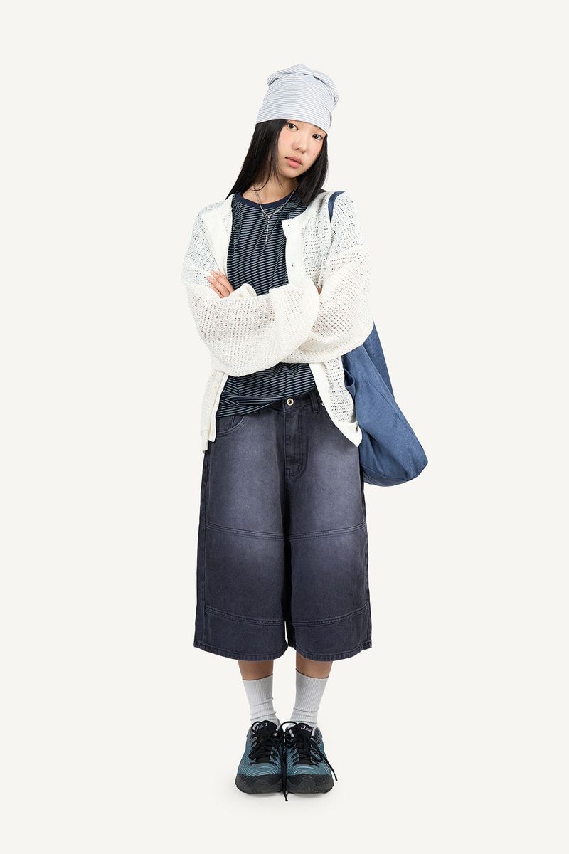 Sand-washed Bermuda denim pants