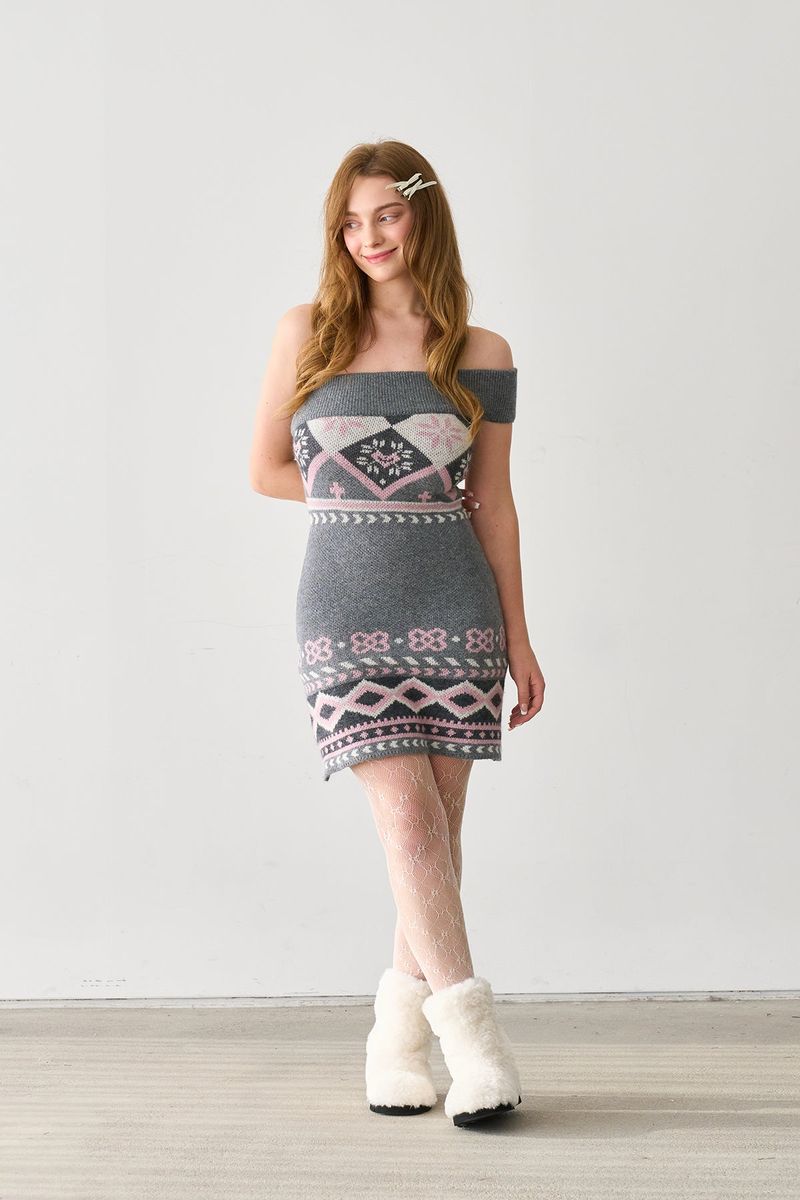  PAIR ISLE OFF SHOULDER KNIT DRESS