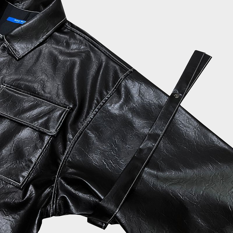 glossy strap shirt_black