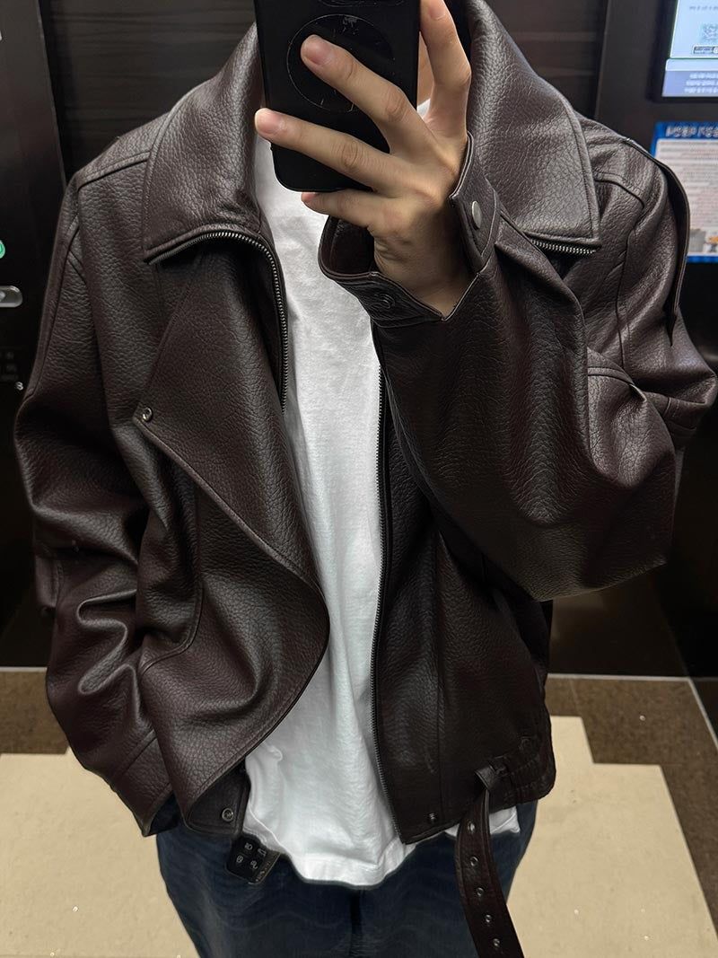 ASCLO Saint Double Collar Leather Jacket (2color)
