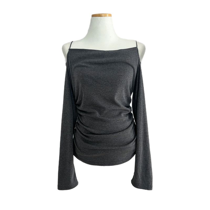 Jenn Muse Off-Shoulder Strap Drape Long Sleeve Top