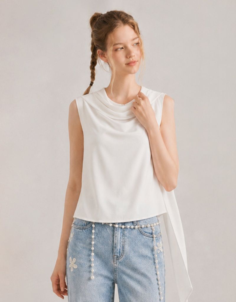 Aveline Cowl Neck Drape Sleeveless Blouse White