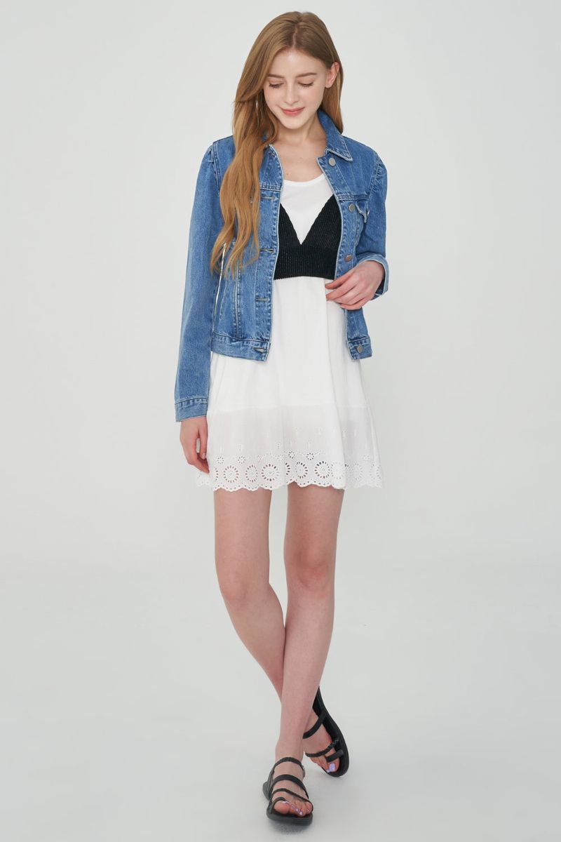 WORN PINTUCK MID BLUE DENIM JACKET [6076]