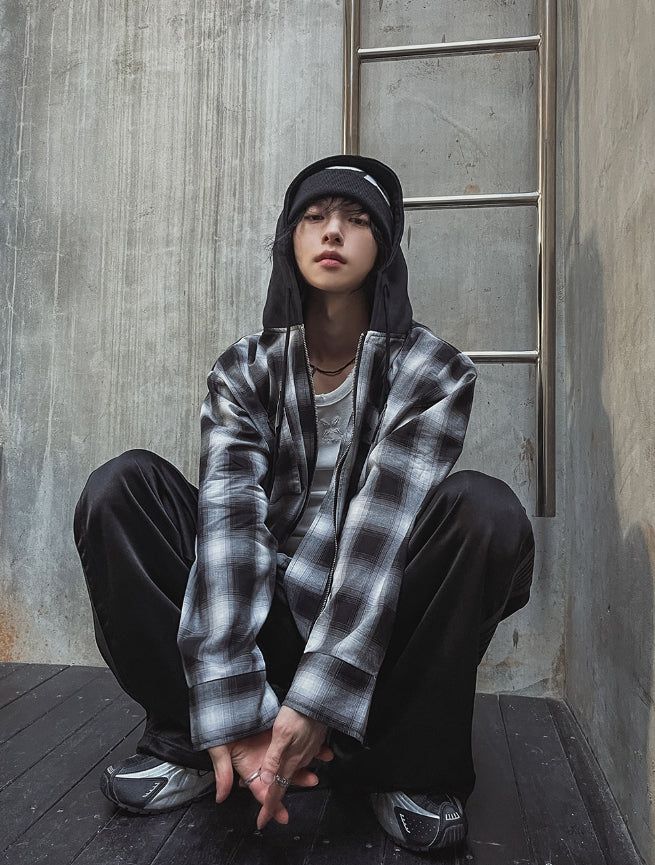 Philly loose fit checked hoodie jacket