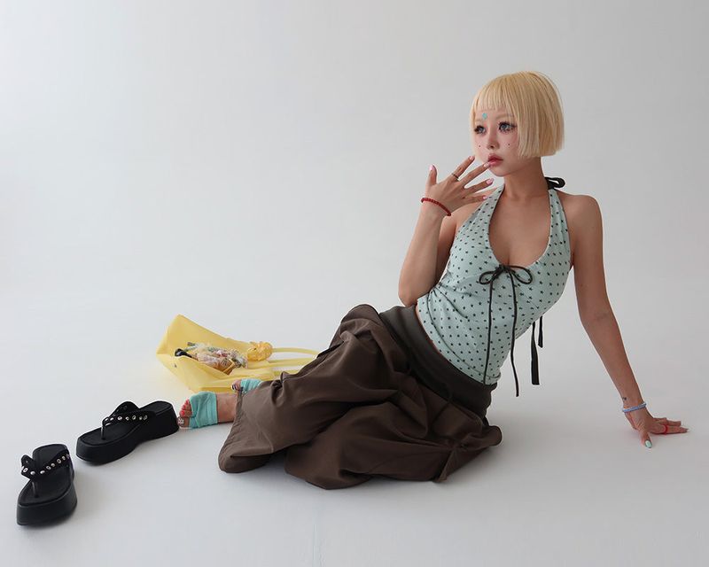 Star Shirring Ribbon Halterneck Sleeveless