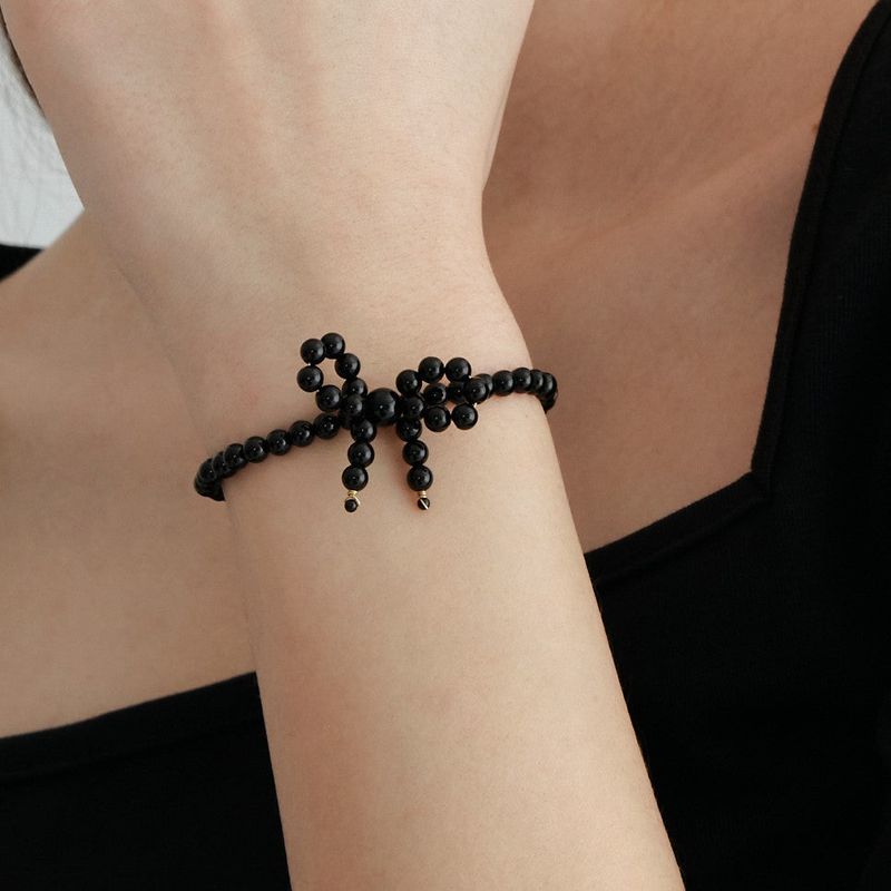 [925 SILVER] Onyx Ribbon Bracelet