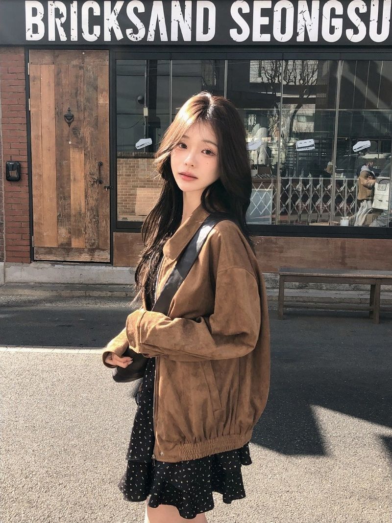#Elegant Overfit Suede Zip-up Blouson (2color)