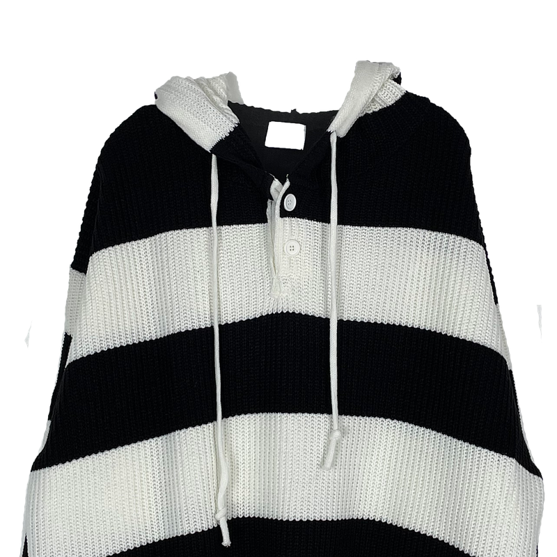 Stripe Warmer Hood-Knitwear