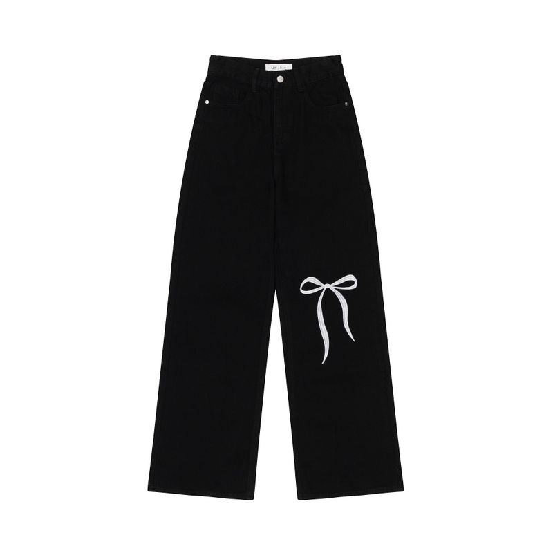 ur.fit(オールフィット)の「RIBBON EMBROIDERED BLACK DENIM PANTS code 18203(Pants)」