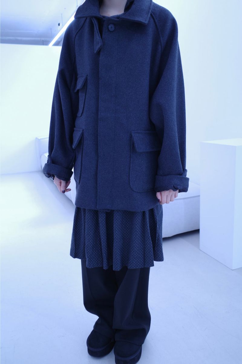 Wool balmacaan half coat