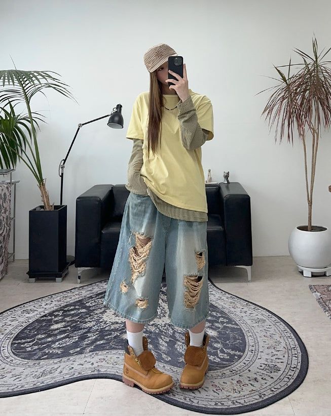 Arpa Damaged Bermuda Denim Pants