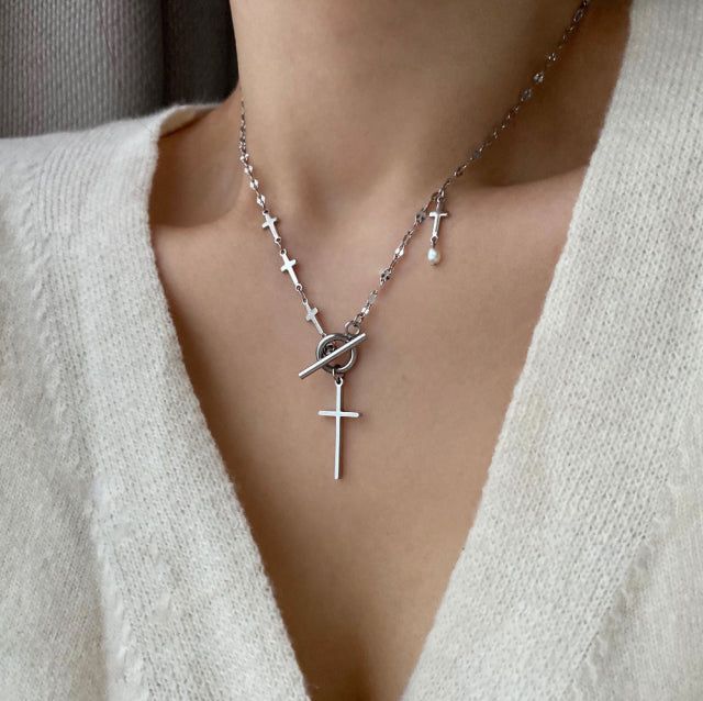 tiu Cross Toggle Bar Two Way Necklace