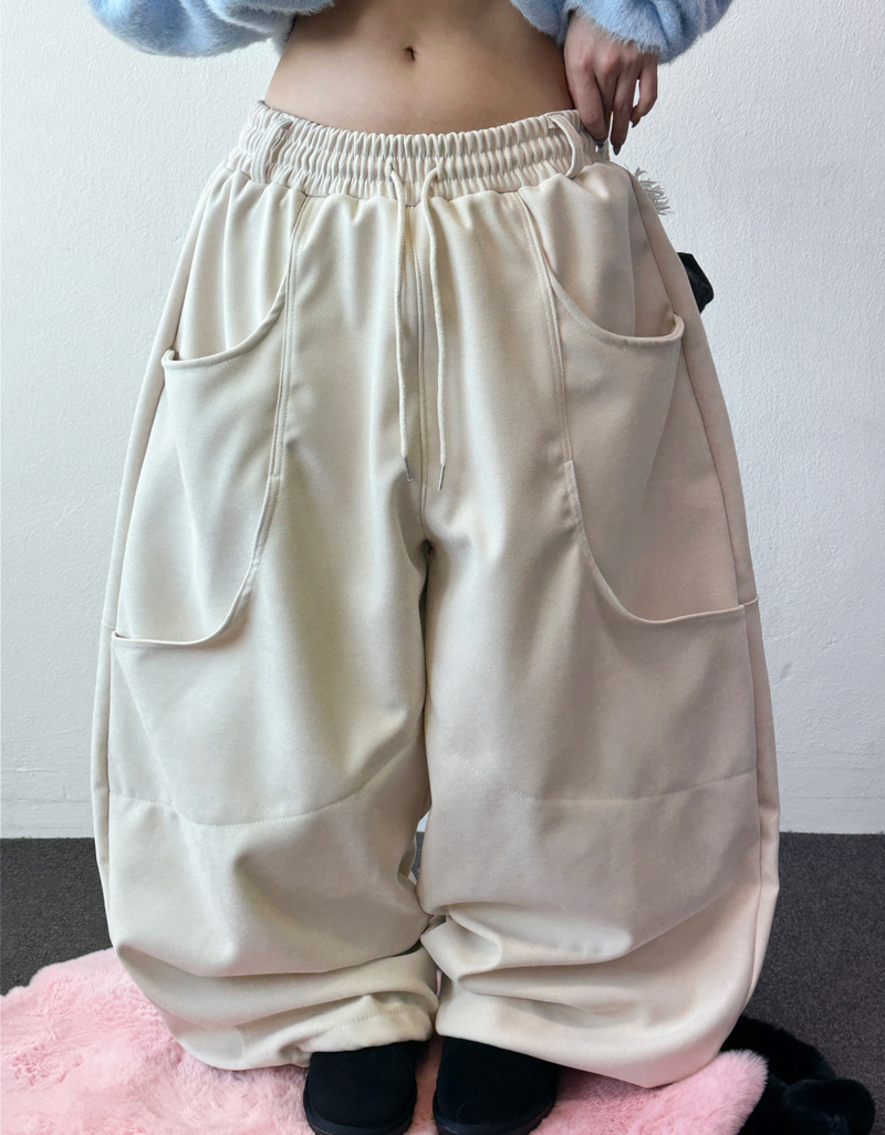 Doing Two-Pocket Fleece Balloon Wide Pants 🖤🤎 4COLOR