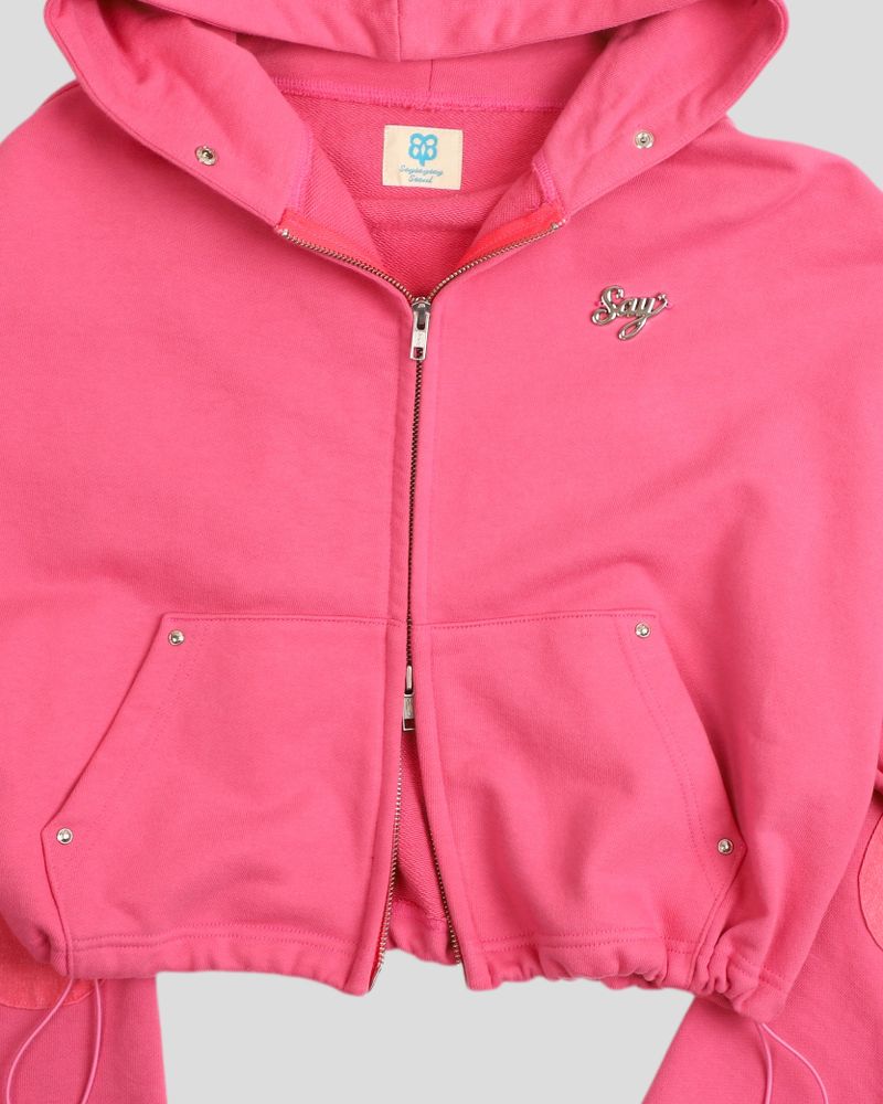 Silver Logo Docking Crop Hood Zip-Up Pink