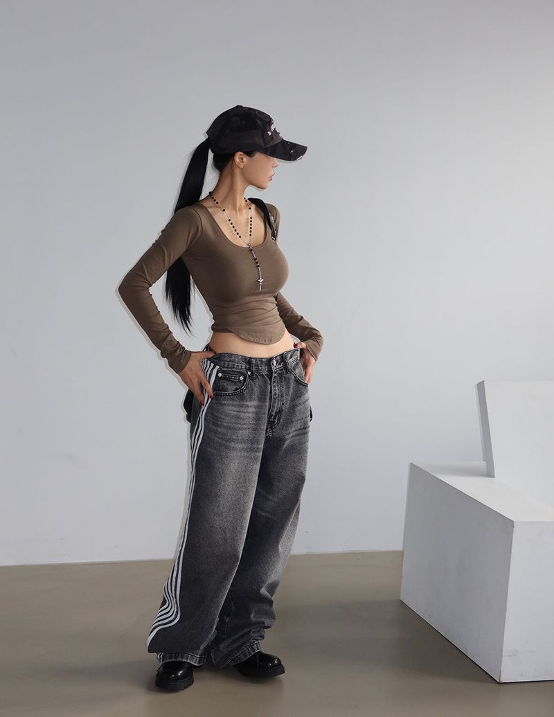 [UNISEX] Five track wide jeans