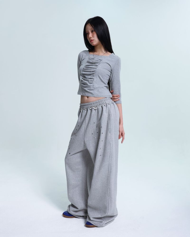 Stud String Sweatpants -Gray