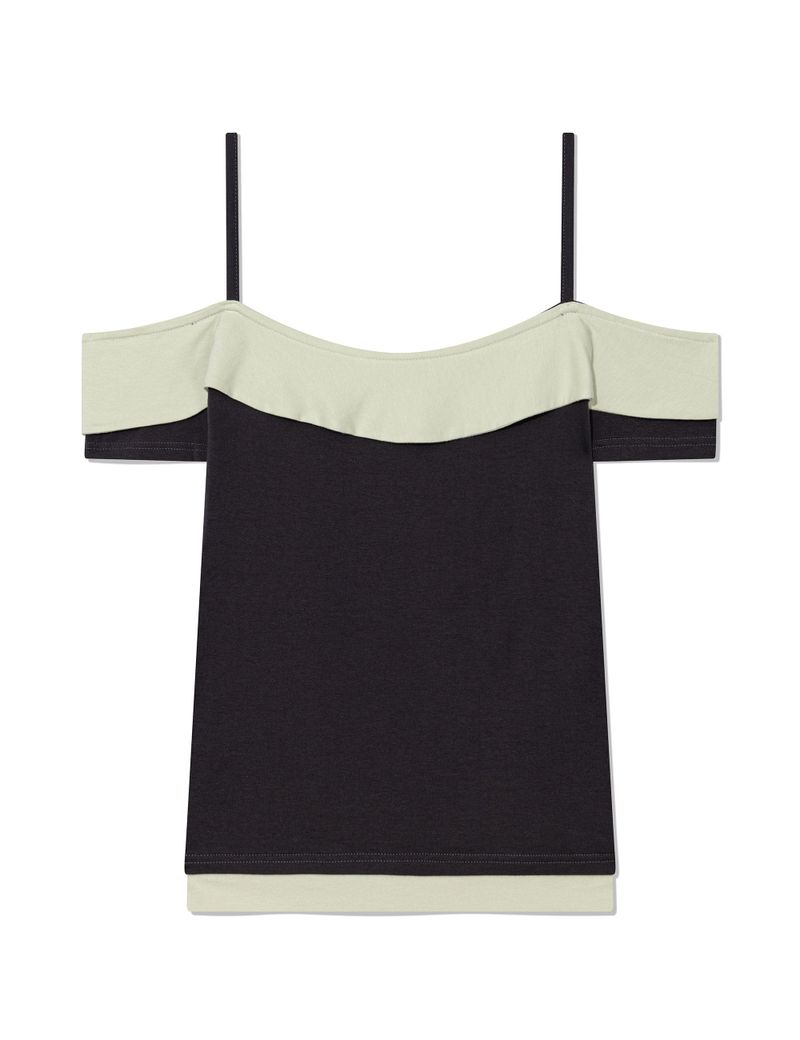 BUTTON CONTRAST OFF-SHOULDER(CHARCOAL)