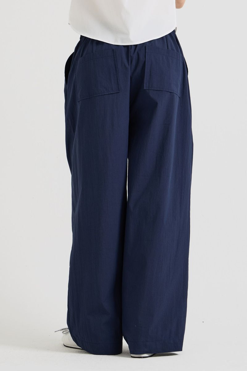 Cotton wide banding pants, Navy