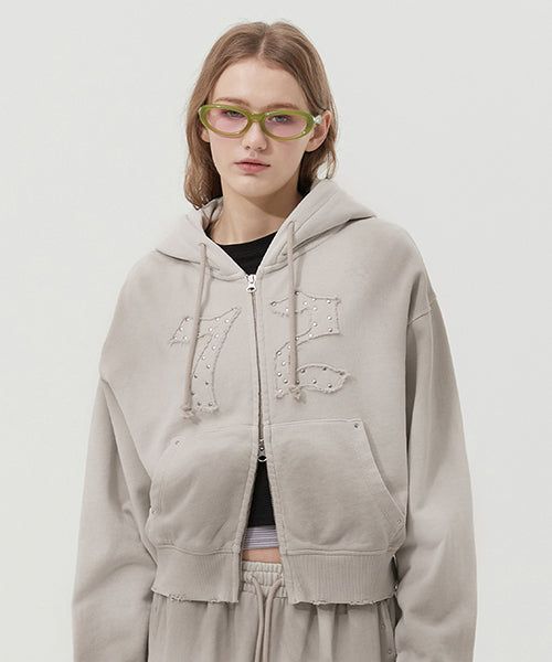 KIRSH（キルシー）の「VINTAGE WASHING STUD POINT CROP HOODIE ZIP UP [OAT MEAL]（Tops）」