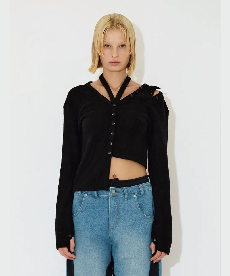 BUTTON HALTER NECK TOP